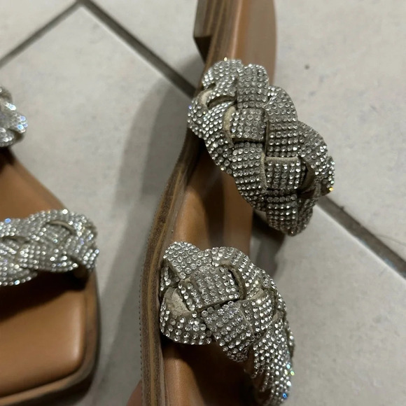 Sincerely Jules Women Silver Sparkle Rhinestone Slides Size 9. - Picture 3 of 7